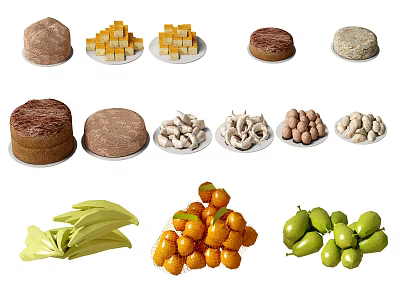 Diverse Collection of Fresh Food Including Meat Cakes Fruits and Various Pastry Items 3d model