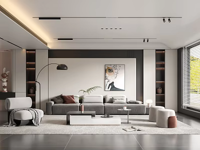 Modern Living Room Interior With Grey Sofa Floor Lamp And Decorative Painting 3d model