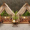 Outdoor Bar Setup With Tents Fairy Lights And Greenery