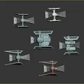 Detailed Sci-Fi Spaceship Models with Blue and Red Colors and Hexagon Shaped Designs