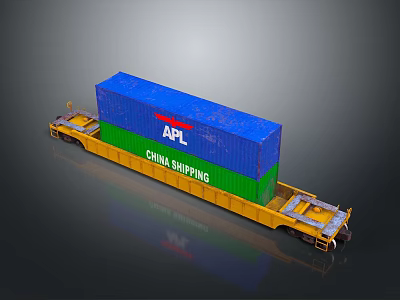 Essential Household Supplies Transported by APL China Shipping Container on Yellow Trailer 3d model