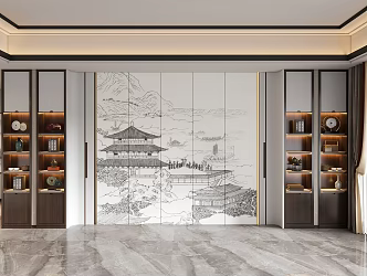 New Chinese style living room background wall ornaments 3d model