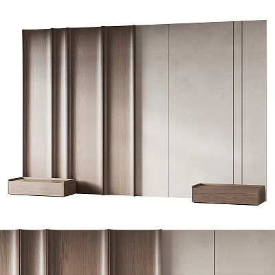 Modern Bedroom Accent Wall Design With Wooden Panels And Built In Shelves 3d model