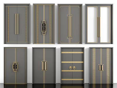 Stylish Gray Double Doors With Golden Accents And Modern Handles For Home Decor 3d model