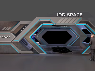 JDD SPACE Futuristic Exhibition Entrance With Hexagonal Design And Blue Lighting 3d model