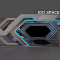 JDD SPACE Futuristic Exhibition Entrance With Hexagonal Design And Blue Lighting
