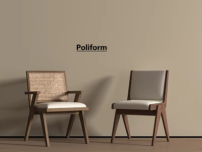Poliform Dining Chairs With Woven Back And Upholstered Seat Wooden Frame 3d model