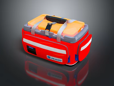 Red Canvas Bag With Yellow Lid White Stripes And Reinforced Handles 3d model