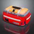Red Canvas Bag With Yellow Lid White Stripes And Reinforced Handles