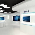 Modern Exhibition Hall Interior Design With Hexagonal Lighting Emblem And Screens 3d model