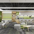 Modern Tea Room Interior With Comfortable Seating Bar Counter And Green Plants