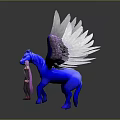 Game Movie Character With Blonde Hair Standing Next to Blue Winged Horse With White Wings