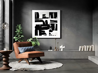 Modern Sofa Chair Single Person Sofa Side Table Carpet Hanging Picture Ornaments Side Table Coffee Table Plant Flower Pot Green Planting Venetian Blinds Books 3d model