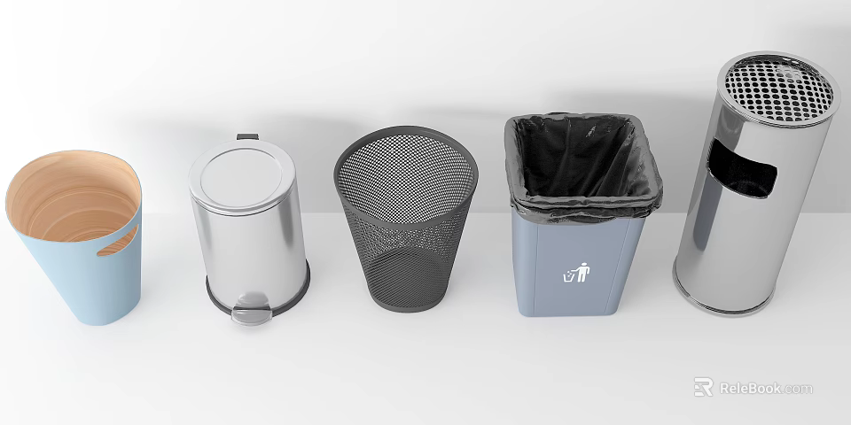 Public Facility Trash Bins With Various Designs Metal Mesh And Pedal Operated Types 3d model 