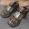 Outdoor Shoes With Brown And Gray Color Metal Accents Thick Sole And Zipper Details