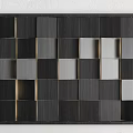 Modern Wall Decor With Wooden Blocks Various Shades Black Frame And Rectangular Design 3d model