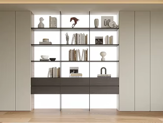 Modern Full Wall Bookcase Books Ornaments Bookshelf 3d model