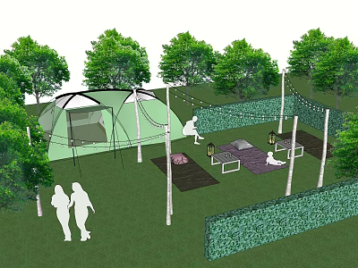Garden Landscape Featuring Tent Trees Lawn and Outdoor Leisure Area with Lighting 3d model