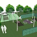 Garden Landscape Featuring Tent Trees Lawn and Outdoor Leisure Area with Lighting