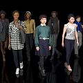 Women Fashion Models Walking in Stylish Outfits on Black Background