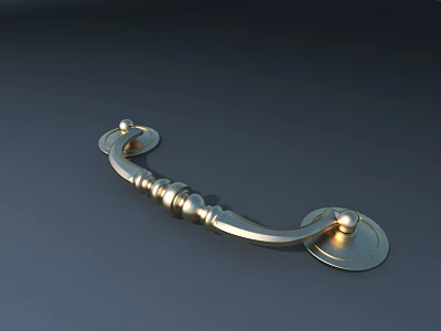 Elegant Ornate Brass Handle With Spiral Accents And Polished Circular Bases 3d model