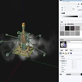 Cartoon Scene With Tall Green Orange Tower Connected By Chains And Smoke Effects On Base