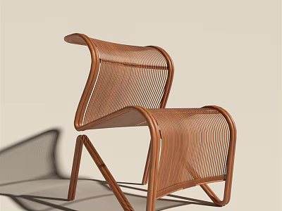 Modern Woven Rattan Lounge Chair With Wooden Frame And Elegant Curves 3d model