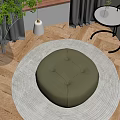 Green Round Leather Ottoman Placed On White Rug In Wooden Floor Interior
