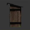 Small Old Wooden Shed With Broken Roof Door And Green Stains