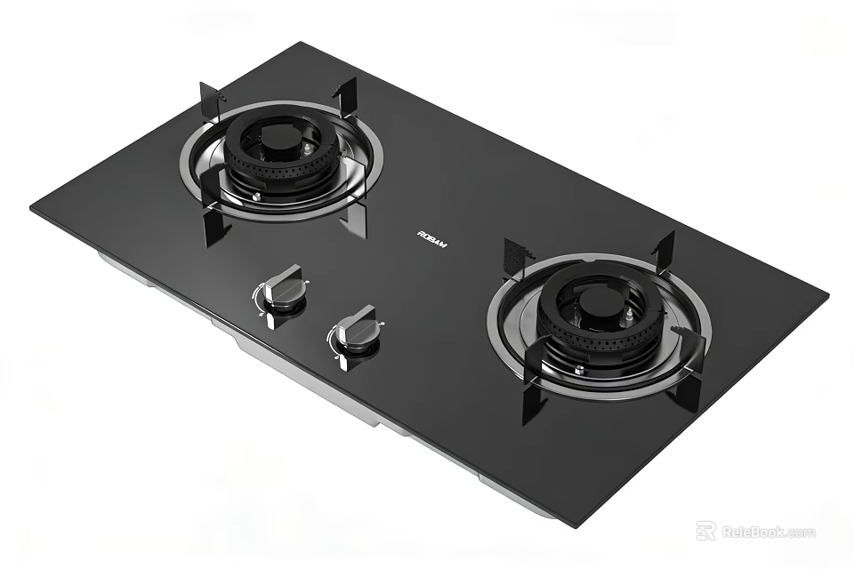 Black Glass Top Gas Stove With Two Burners For Kitchen Cooking 3d model 