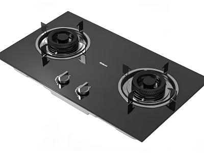 Black Glass Top Gas Stove With Two Burners For Kitchen Cooking 3d model