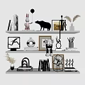 Decorative Ornament Set With Picture Frames Vases Sculptures Stacked Books And Feather Decor