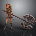 3D Female Warrior Character With Large Battle Axe And Leather Outfit