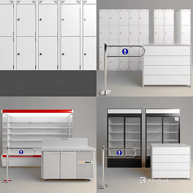 White Display Shelves And Storage Cabinets With Glass Doors For Retail Shop 3d model 