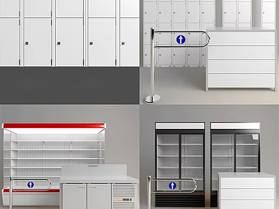 White Display Shelves And Storage Cabinets With Glass Doors For Retail Shop 3d model