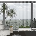 Home Balcony Interior With Beige Armchair Rug Palm Trees Cactus Washing Machine And Blinds