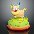 Cartoon Dog Figurine With Yellow And White Fur Blue Butterfly On Green Grass Orange Base