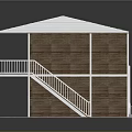 Two Story Building With Gray Roof White Railings Brown Walls And Front Porch