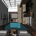 Luxurious Basement With Indoor Swimming Pool Glass Skylight Wooden Ceiling And Green Plant Wall