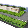 Modern Landscape Feature Wall With Gray Stone Cladding Lush Greenery And Pathway 3d model