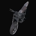 Dark Colored Vintage Motorcycle With Black Seat And Thick Off Road Tires Metallic Body Design