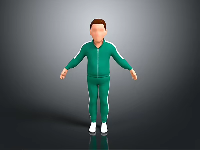 3D Character Model Wearing Green Tracksuit With White Stripes And White Shoes 3d model