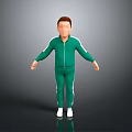 3D Character Model Wearing Green Tracksuit With White Stripes And White Shoes