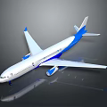 White And Blue Airplane Model With Reflective Surface On Gray Background 3d model