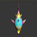 Colorful Shark Artistic Model With Blue Pink Yellow Hues On Dark Background