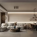 Modern Living Dining Room Interior With Cozy Sofa Coffee Table And Dining Chairs