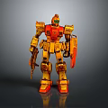 Yellow And Red Mech Robot Warrior Action Figure Holding Gun And Shield