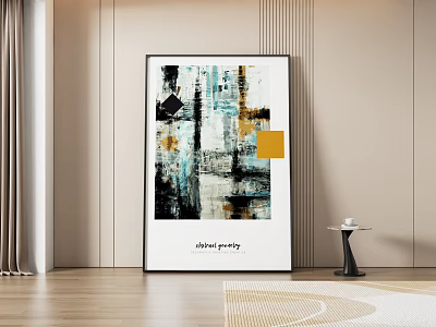 Modern Abstract Painting With Blue Gold Black Geometric Textured Design For Interior Wall Decor 3d model