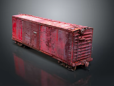 Rusty Red Vintage Freight Car With Worn Exterior And Old Metal Structure 3d model