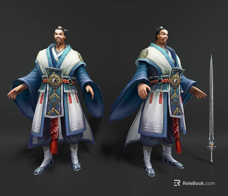 Game and Movie Character in Traditional Chinese Robe with Sword Ancient Style Design 3d model 